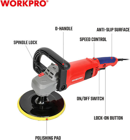 WorkPro WP472404 Rotationspolierer Polierer 1400W mit Drehzahlregelung