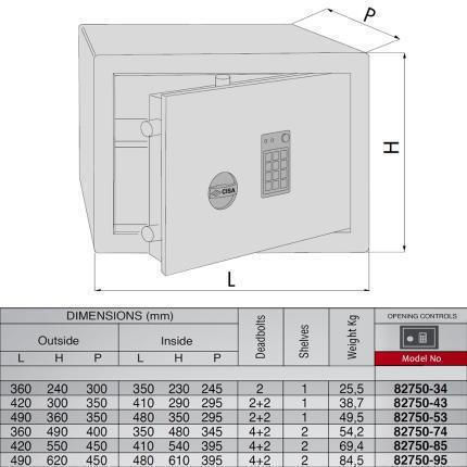Cisa 82750 Tresor mit digitalem Schloss Abmessungen H42xB45xH55cm mit Gewicht 69.4kg 1.82750.85.0