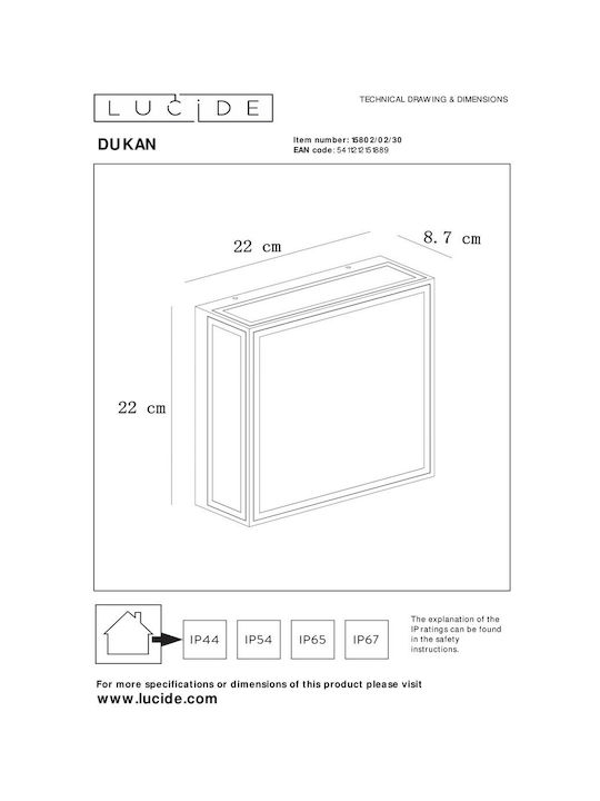 Lucide Lightning Dukan Outdoor Ceiling Flush Mount E27 in Black Color 15802/02/30