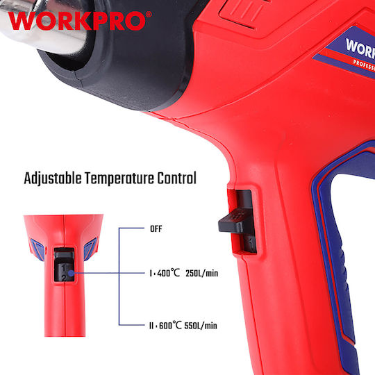 WorkPro WP474000CE Πιστόλι Θερμού Αέρα 2000W με Ρύθμιση Θερμοκρασίας εως και 400°C