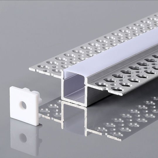 V-TAC Încastrat Profil din Aluminiu pentru Bandă LED cu Opal Acoperire pentru Gips-carton 200cm.