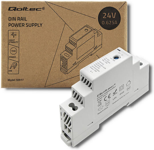 Qoltec Τροφοδοτικό Ράγας με Έξοδο 24V και Ισχύ 15W