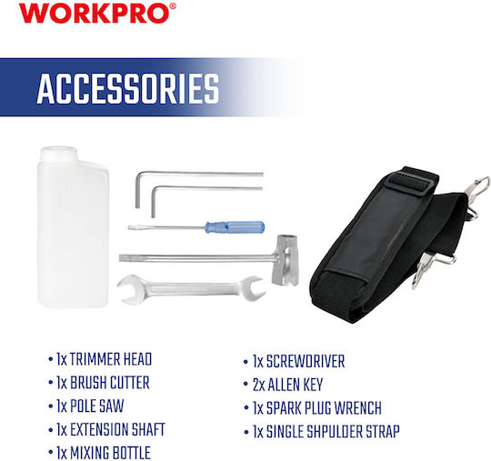 WorkPro WP424008 Gasoline Garden Multi Tool 4 in 1 Pole Saw Lawnmower Hedge Trimmer Attachment Extension