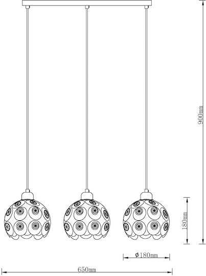 Agora Lighting Verstellbar Hängelampe Florence Schiene mit Fassung E27 65x65x90cm.