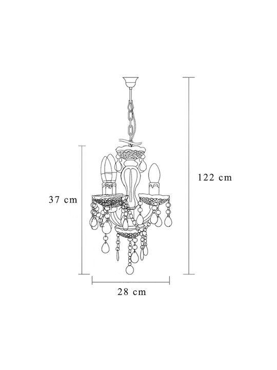 Classic Design Teresa 3-arm Chandelier Smoky Classic Design Teresa 3-arm Chandelier Smoky