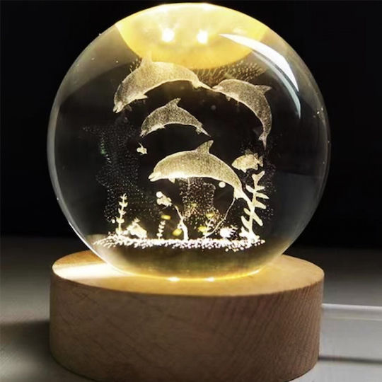 Decorative Crystal Sphere Lamp Engraved Dolphins in the Sea Wooden Base Warm White LED Light 48586759 Decorative Crystal Sphere Lamp Engraved Dolphins in the Sea Wooden Base Warm White LED Light 48586759