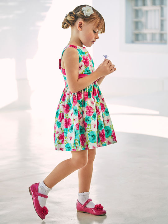 Children's Dress Sleeveless Satin Floral Fuchsia