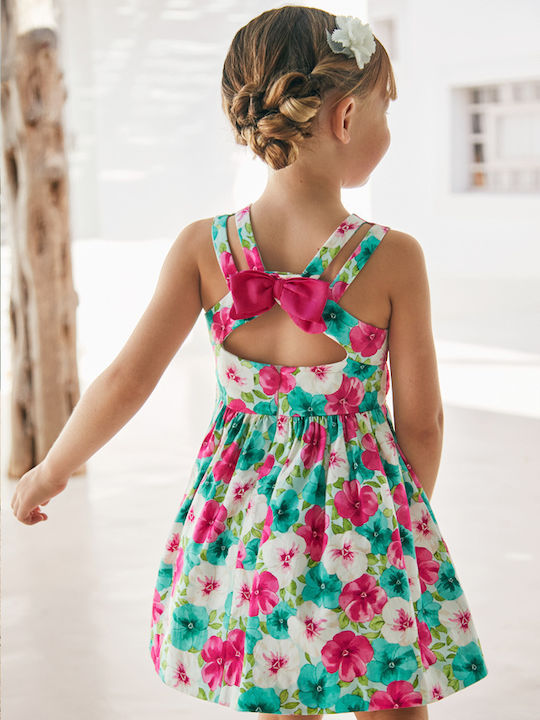 Children's Dress Sleeveless Satin Floral Fuchsia