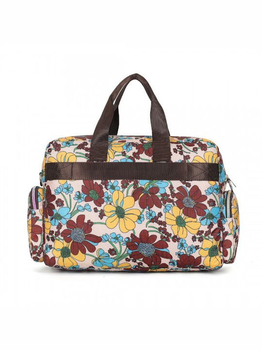 Miss Lulu Large Capacity Travel Bag 40 Cm 11.5 Cm 28 Cm Multiple Zippered Pockets Flower Print Perfect Daily Use Khaki