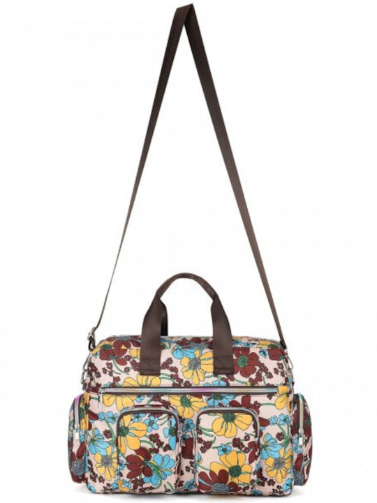 Miss Lulu Large Capacity Travel Bag 40 Cm 11.5 Cm 28 Cm Multiple Zippered Pockets Flower Print Perfect Daily Use Khaki