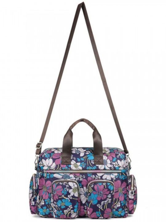Miss Lulu Large Capacity Travel Bag 40 Cm 11.5 Cm 28 Cmwith Multiple Zippered Pockets Flower Print Perfect Daily Use Navy