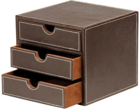 Osco Leather Desktop Drawer 3 Number of Spit 7.5x7.5x8.5cm Brown