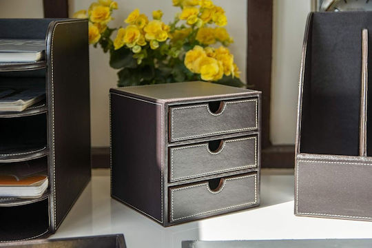 Osco Leather Desktop Drawer 3 Number of Spit 7.5x7.5x8.5cm Brown