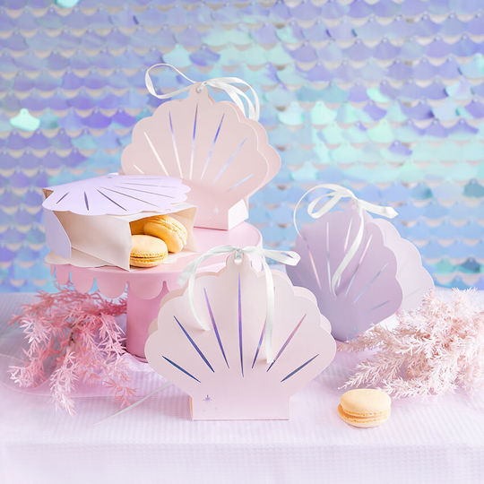PartyDeco Papier Box für Geschenke mit Motiv "Meerjungfrau" Rosa 4Stück