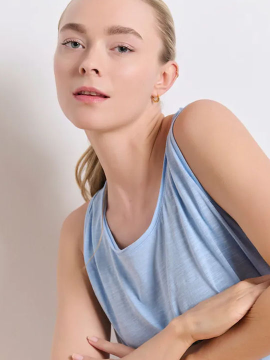 Women's Blouse Cotton Sleeveless Light Blue