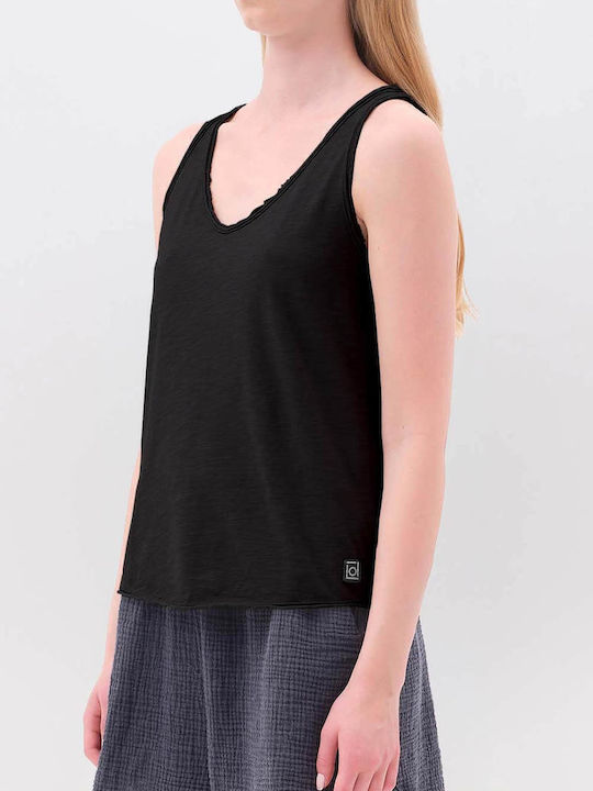 Bluza Damă Bumbac Fără Mâneci Neagră Vara
