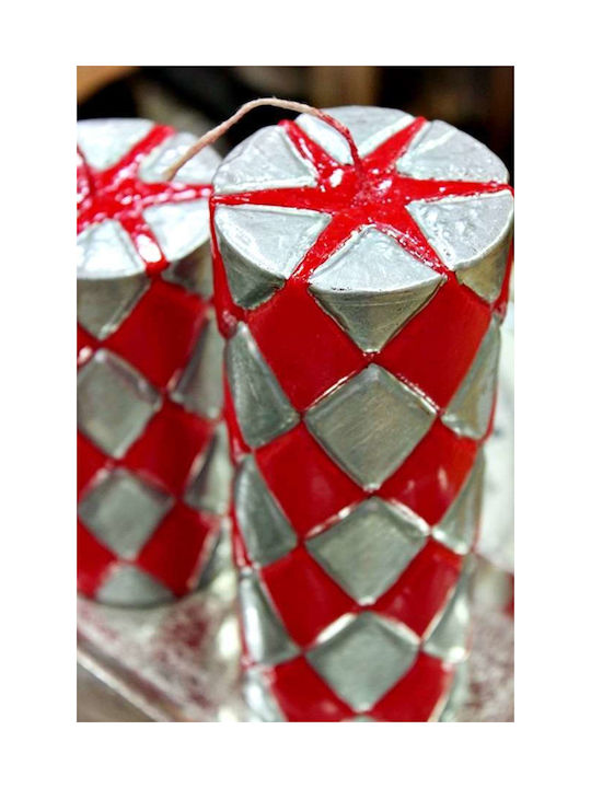 Carve Silver Red Rhombus Candle 7.5*20