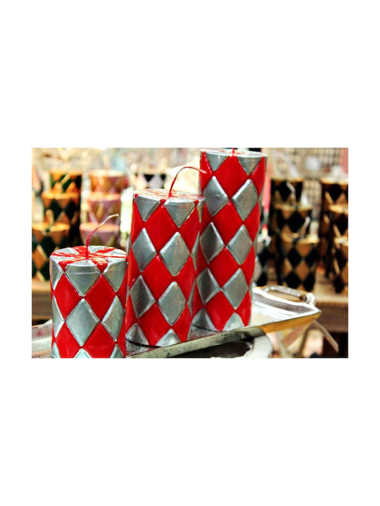 Carve Silver Red Rhombus Candle 7.5*20