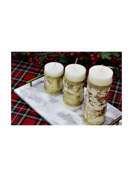 Scented Candle 6.5 X 20 Cm Gold Cord Gold Leaves