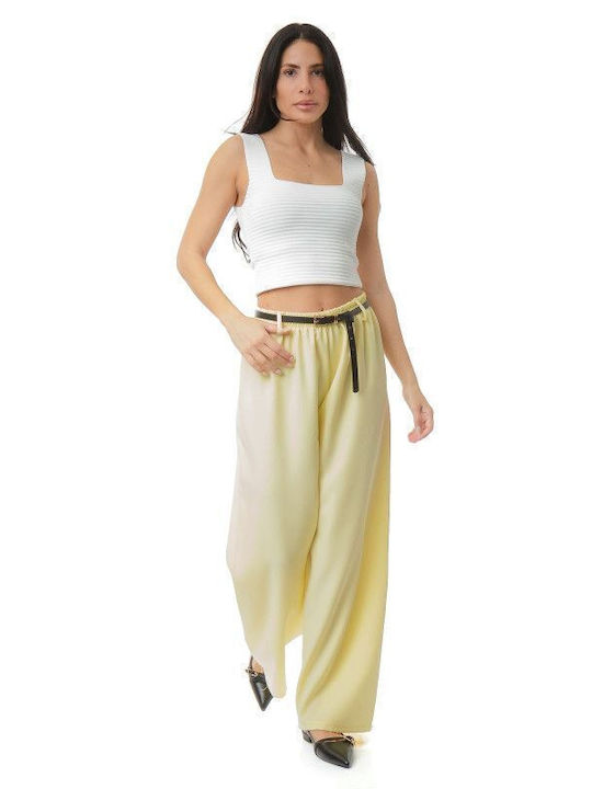 Yellow Wide-Leg Trousers with Belt