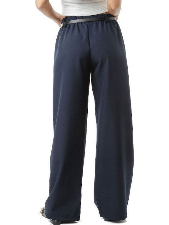 Blue Wide-Leg Trousers with Belt