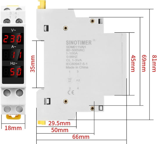 Sinotimer Voltmetru Panou Electric Digital Șină Monofazic