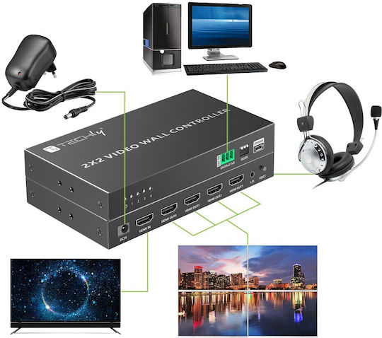 Techly Idata Hdmi-104vw 2x2 Hdmi 4 Channel Video Wall Controller