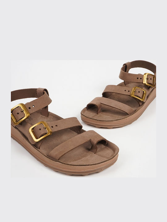 Leather Women's Flat Sandals Anatomic in Brown Color