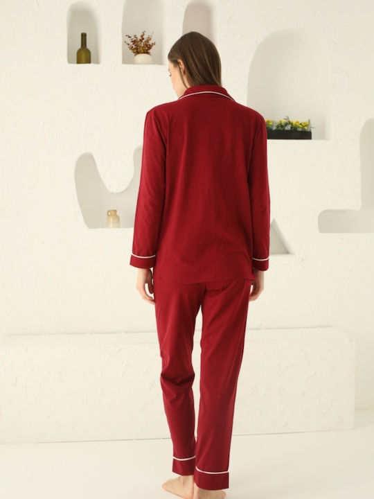Siyah Inci Winter Women's Pyjama Set Burgundy