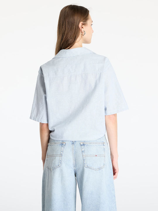 Tommy Jeans Crop Linen Shortsleeve Shirt Blue