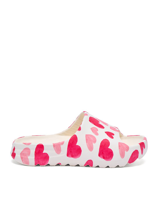 Frauen Flip Flops White/Pink Hearts