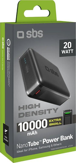 SBS NanoTube Power Bank 10000mAh 20W με Θύρα USB-A και Θύρα USB-C Power Delivery Μαύρο