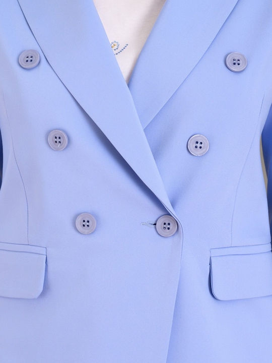 Derpouli Women's Double Breasted Blazer Sky Blue