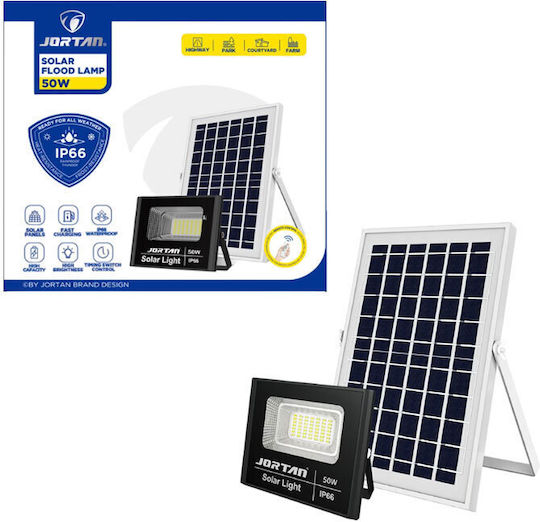 Jortan Jortan Waterproof Solar LED Floodlight 50W Cold White 6500K with Remote Control IP66