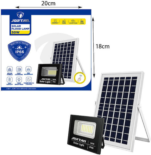Jortan Jortan Waterproof Solar LED Floodlight 50W Cold White 6500K with Remote Control IP66