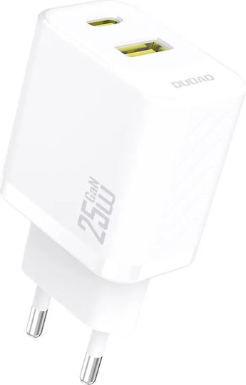 Dudao Зарядно без кабел GaN с USB-A порт и USB-C порт 25W Power Delivery Бял (A26T)