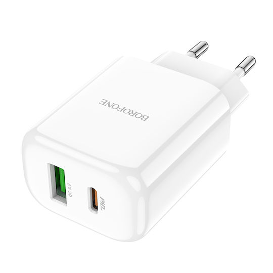 Borofone Wireless Charger With USB-A Output Port And USB-C Output Port 20W Power Delivery Quick Charge 2.0 White BN4