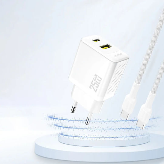 Dudao Зарядно без кабел GaN с USB-A порт и USB-C порт 25W Power Delivery Бял (A26T)