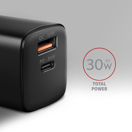 Axagon Φορτιστής Χωρίς Καλώδιο GaN 30W Power Delivery / Quick Charge 3.0 Μαύρος (AZAXNLSACUPQ301)
