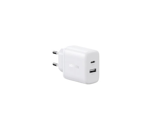 Ugreen Charger Without Cable with USB-A Port and USB-C Port 20W Quick Charge 4.0 Whites (X227)