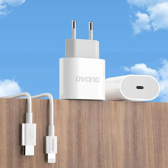 Dudao Φορτιστής με Θύρα USB-C και Καλώδιο USB-C - USB-C 20W Power Delivery Λευκός (A14EUC)