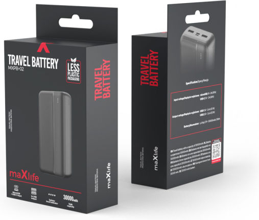 Maxlife MXPB-02 Power Bank 30000mAh με 2 Θύρες USB-A Μαύρο