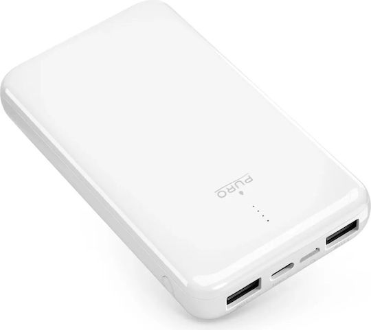 Puro Power Bank 10000mAh 12W mit 2 USB-A Anschlüssen und USB-C Anschluss Weiß