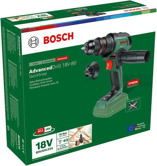 Bosch AdvancedDrill 18V-80 QuickSnap Δραπανοκατσάβιδο Μπαταρίας Solo Brushless 18V