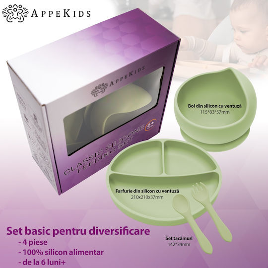 AppeKids Set Essgeschirr aus Silikon Grün 4Stück