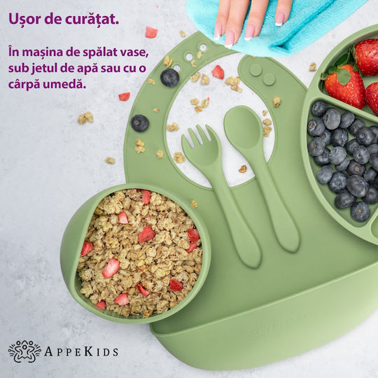 AppeKids Σετ Φαγητού από Σιλικόνη Πράσινο 5τμχ