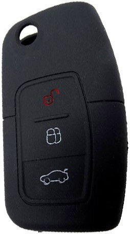 Silicone Car Key Cover Case with 3 Buttons for Ford Black