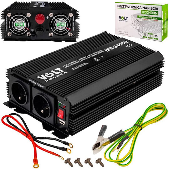 Volt Polska Inverter Αυτοκινήτου Τροποποιημένου Ημιτόνου 3400W για Μετατροπή 12V DC σε 230V AC