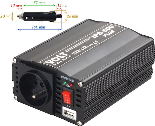 Volt Polska Inverter Αυτοκινήτου Τροποποιημένου Ημιτόνου 500W για 12V DC