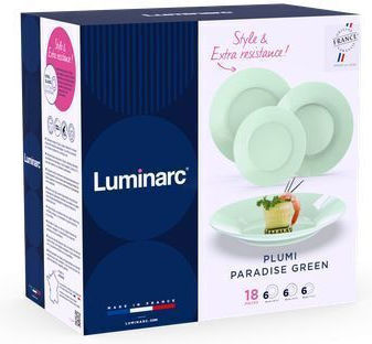 Luminarc Σερβίτσιο Πιάτων Γυάλινο Πράσινο 18τμχ
